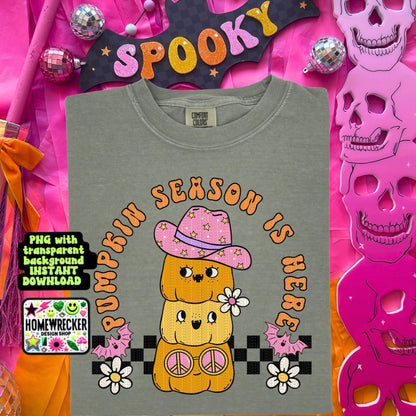 Pumpkin season retro pumpkins daisies digital download PNG for T-shirts and dtf prints