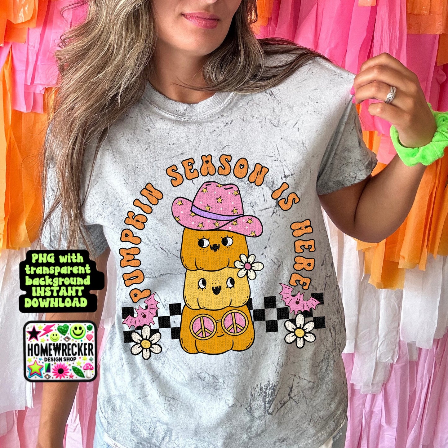 Pumpkin season retro pumpkins daisies digital download PNG for T-shirts and dtf prints