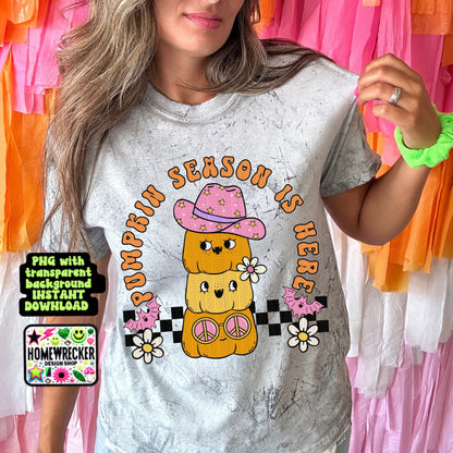 Pumpkin season retro pumpkins daisies digital download PNG for T-shirts and dtf prints