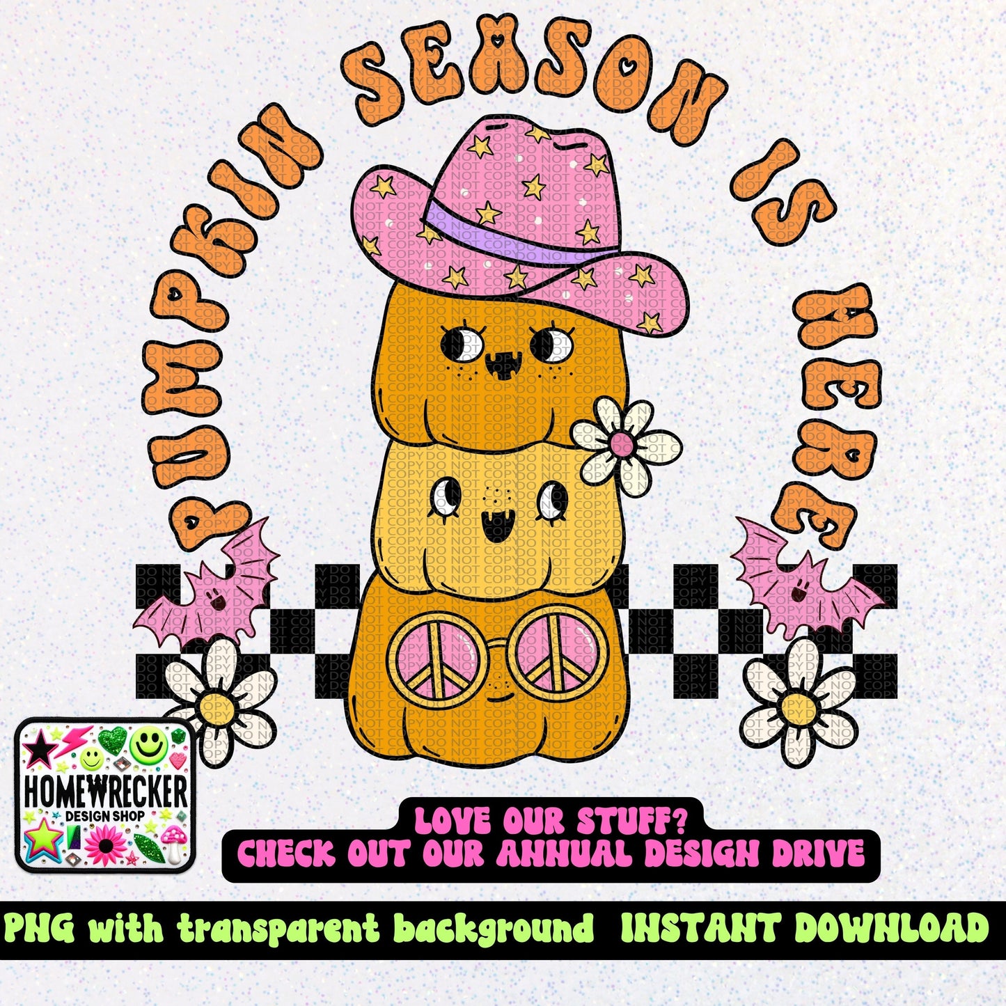 Pumpkin season retro pumpkins daisies digital download PNG for T-shirts and dtf prints