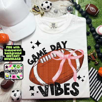 Football coquette bow football game day vibes trendy football digital download PNG for T-shirts and dtf prints