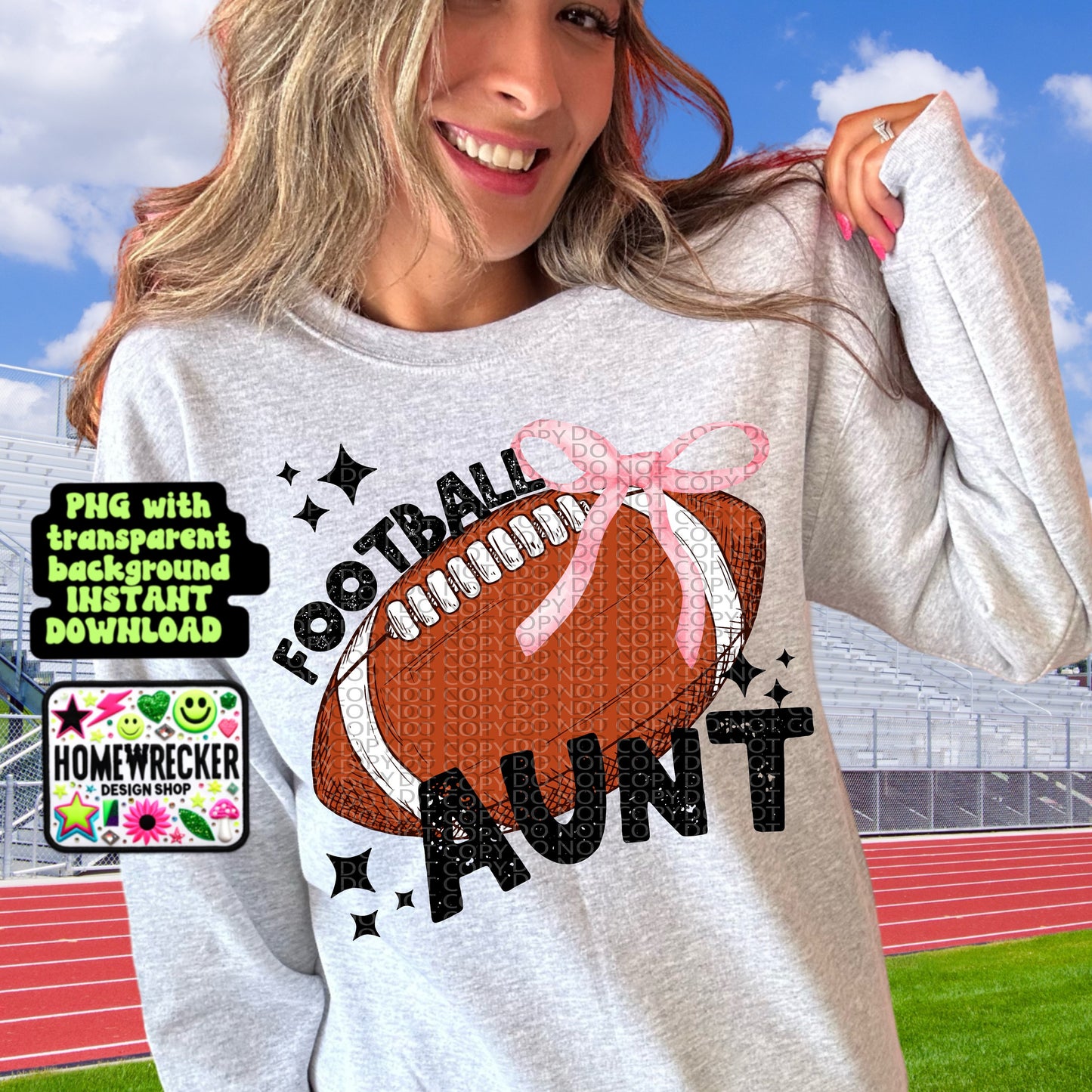 Football coquette bow football game day AUNT trendy football digital download PNG for T-shirts and dtf prints