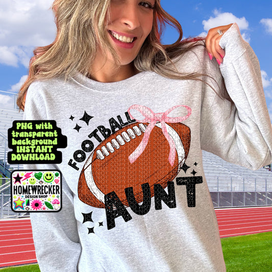 Football coquette bow football game day AUNT trendy football digital download PNG for T-shirts and dtf prints