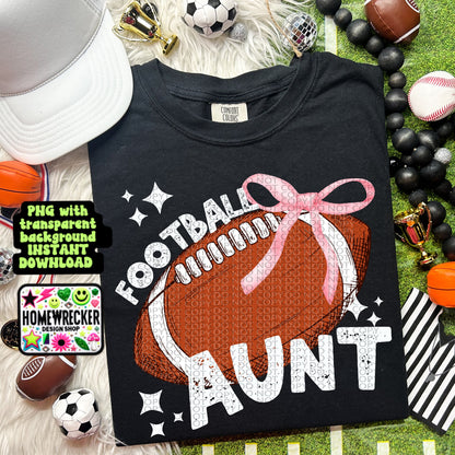 Football coquette bow football game day AUNT trendy football digital download PNG for T-shirts and dtf prints