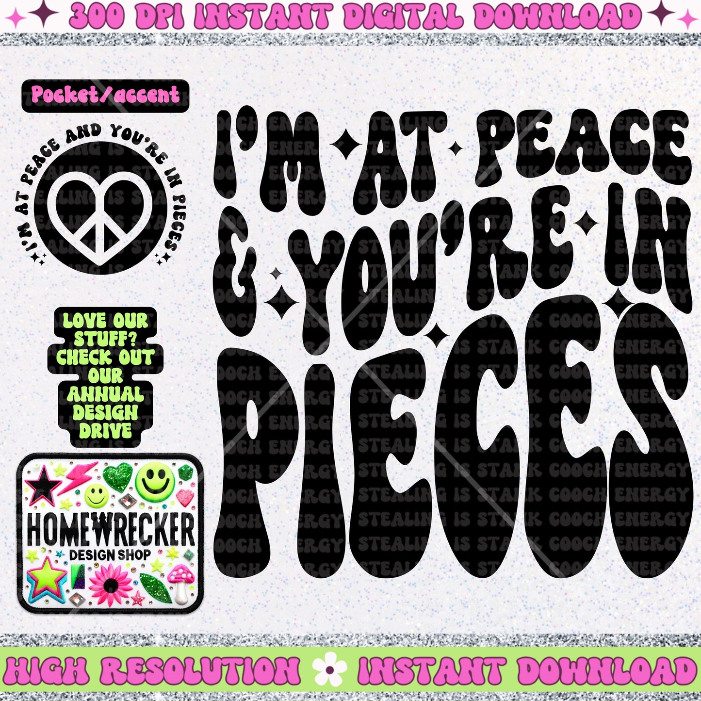 I’m at peace and you’re in pieces PNG, Digital Download, Wavy font design with front pocket | Homewrecker Design Shop