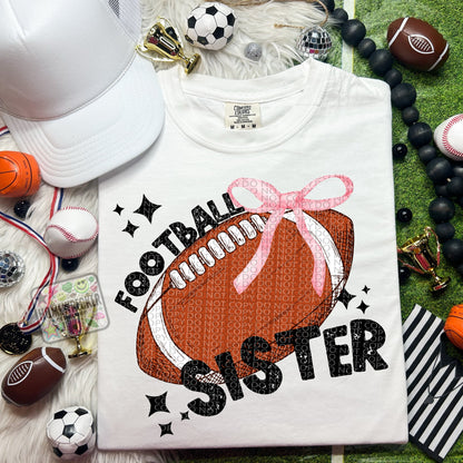 Football Sister football coquette trendy ribbon bow png sublimation screen print design dtf for t-shirt printing trendy football design PNG