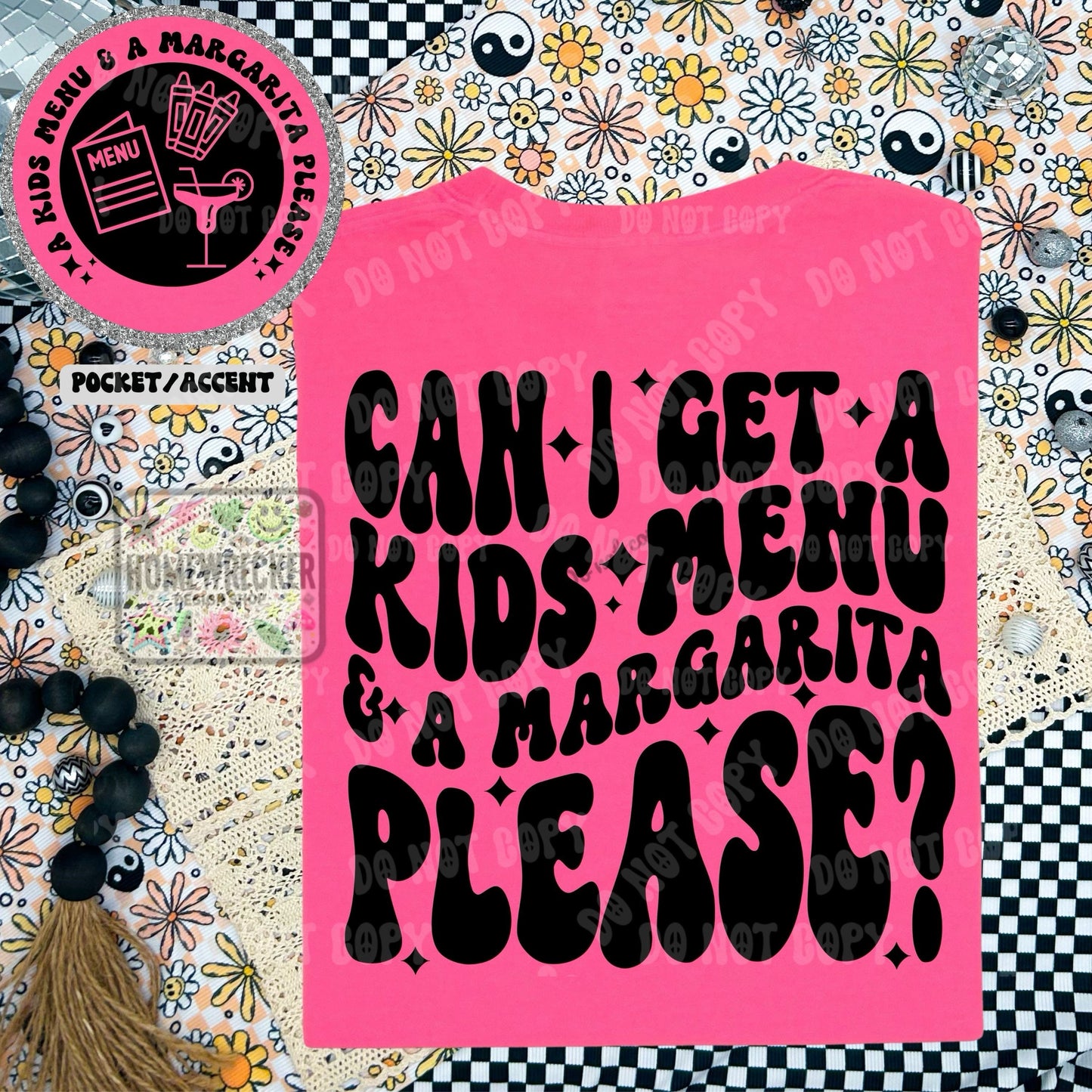 Can I get a kids menu and margarita please mom PNG, Digital Download, Wavy font design with front pocket accent mom humor funny mom png