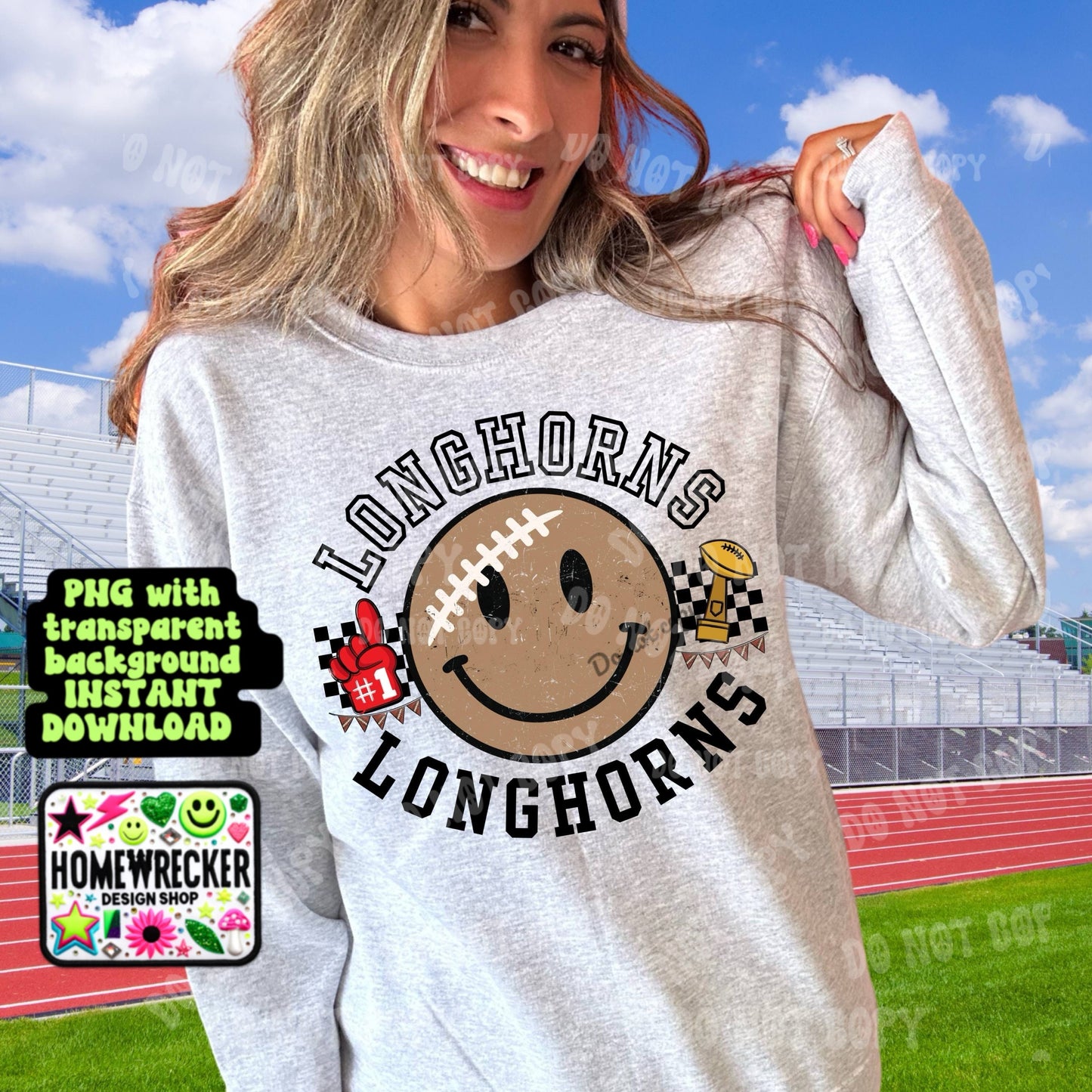 Retro Happy Football Distressed Mascot PNG School spirit design black to school Mascot Longhorns  | Homewrecker Design Shop