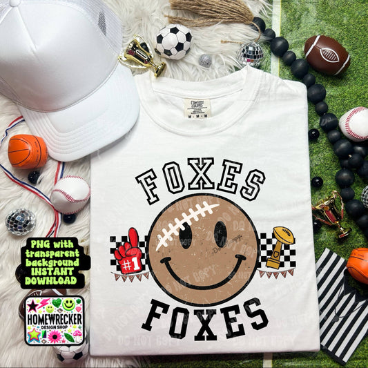 Retro Happy Football Distressed Mascot PNG School spirit design black to school Mascot Foxes  | Homewrecker Design Shop