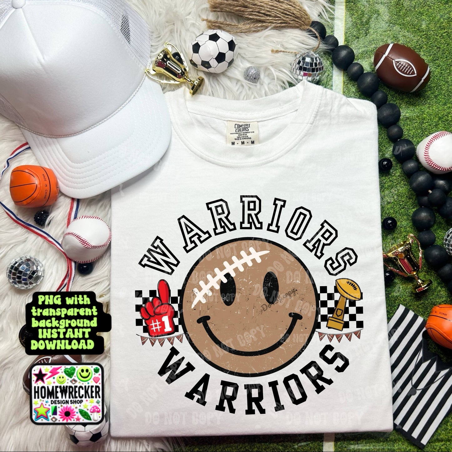 Retro Happy Football Distressed Mascot PNG School spirit design black to school Mascot Warriors  | Homewrecker Design Shop