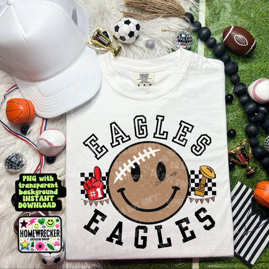 Retro Happy Football Distressed Mascot PNG School spirit design black to school Mascot Eagles  | Homewrecker Design Shop