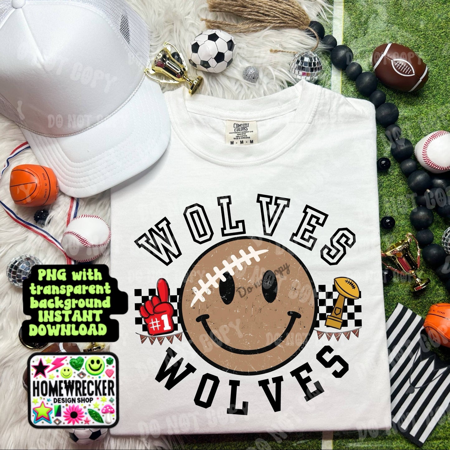 Retro Happy Football Distressed Mascot PNG School spirit design black to school Mascot wolves  | Homewrecker Design Shop