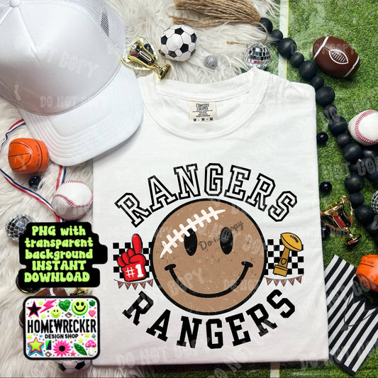 Retro Happy Football Distressed Mascot PNG School spirit design black to school Mascot Rangers  | Homewrecker Design Shop