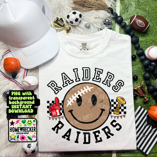 Retro Happy Football Distressed Mascot PNG School spirit design black to school Mascot Raiders  | Homewrecker Design Shop