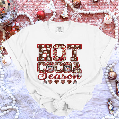 Hot Cocoa PNG Hot Cocoa Season, Peppermint, Hot Cocoa and Marshmallows Tshirt Design PNG Faux Embroidery