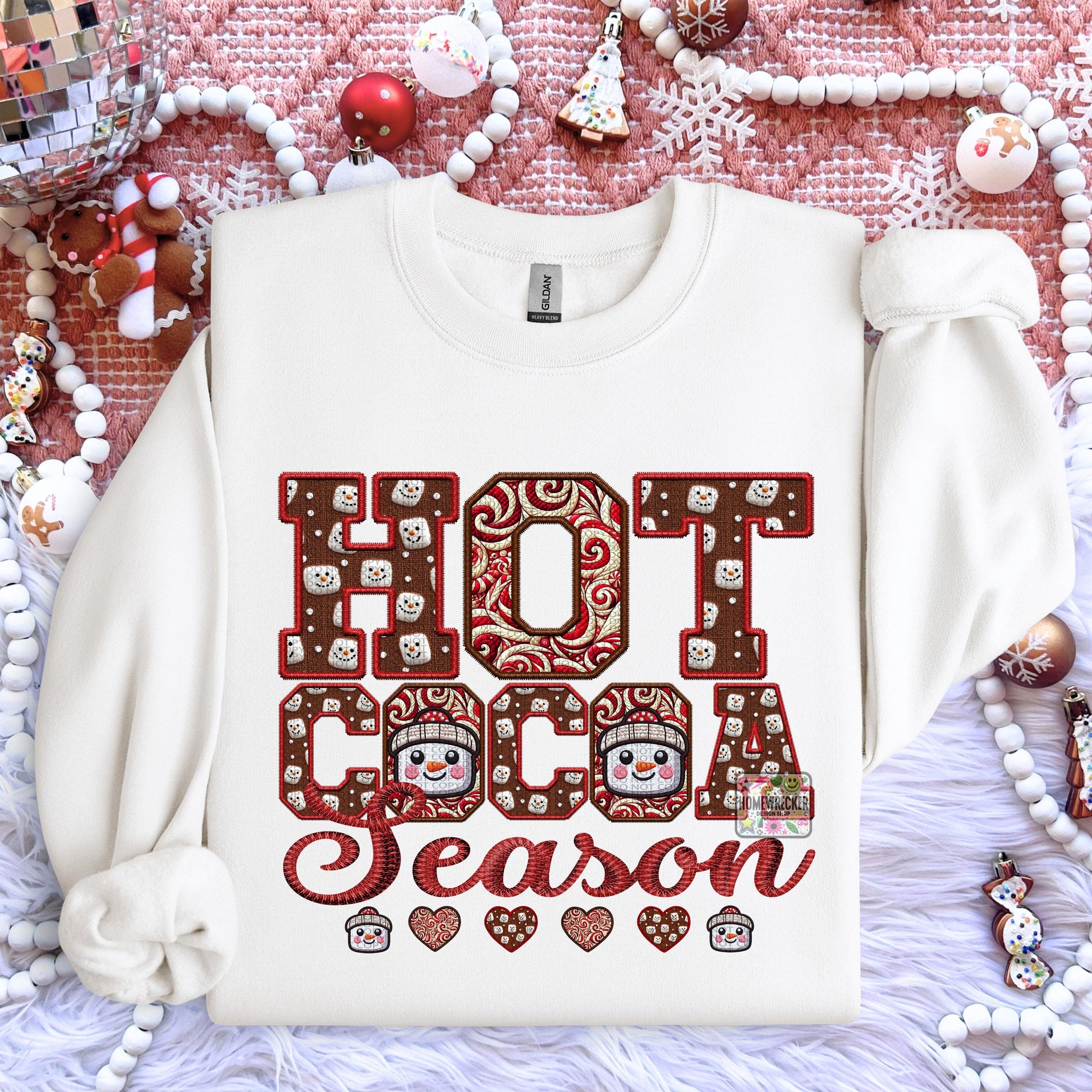 Hot Cocoa PNG Hot Cocoa Season, Peppermint, Hot Cocoa and Marshmallows Tshirt Design PNG Faux Embroidery