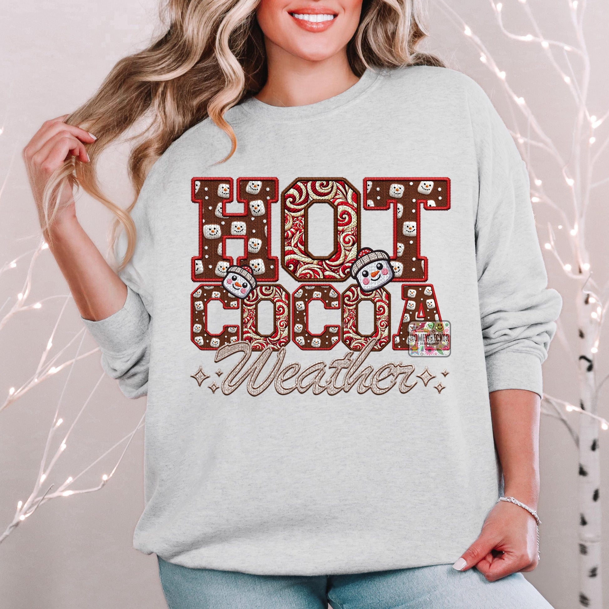 Hot Cocoa PNG Hot Cocoa Weather, Peppermint, Hot Cocoa and Marshmallows Tshirt Design PNG Faux Embroidery