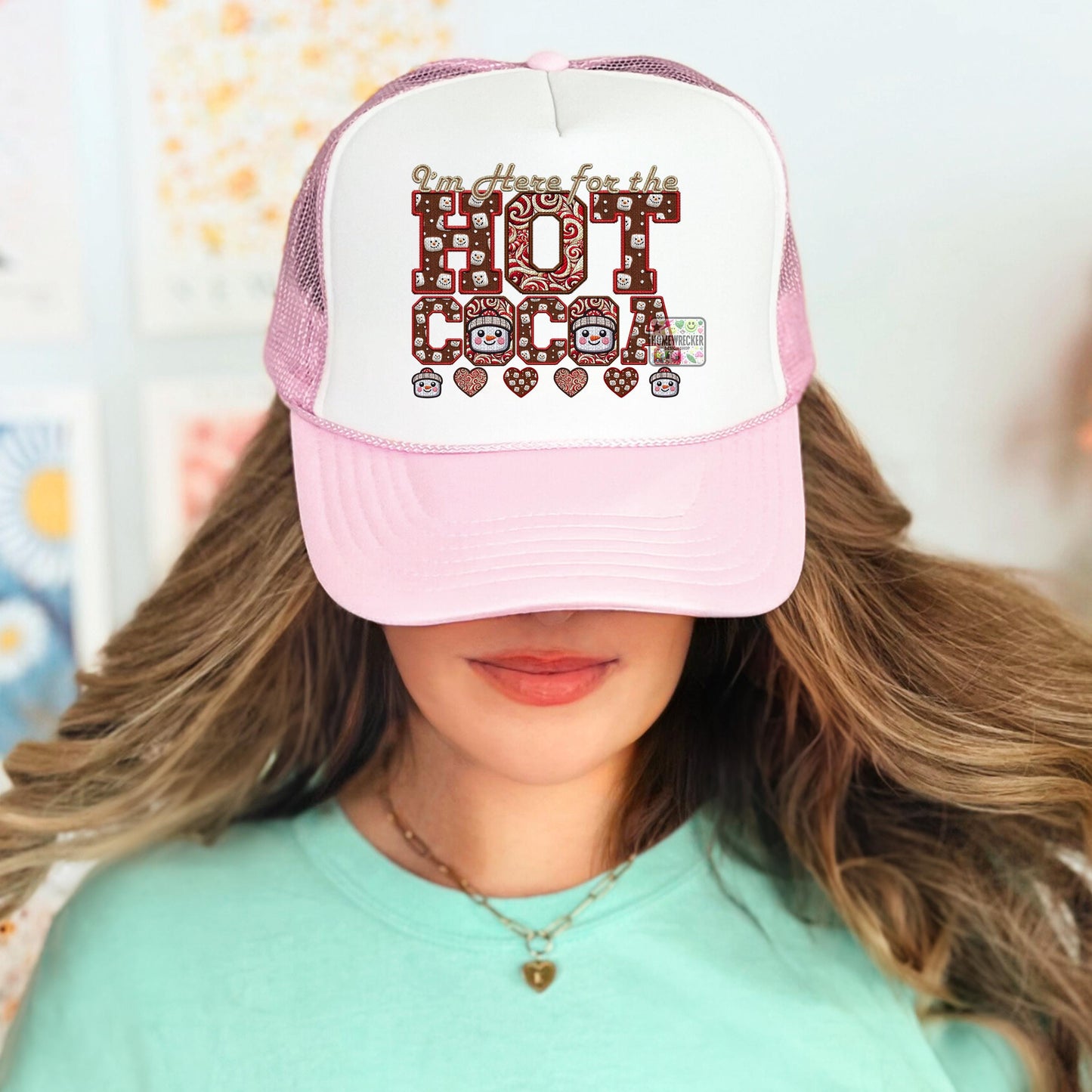 Hot Cocoa PNG I'm here for the hot cocoa, Peppermint, Hot Cocoa and Marshmallows Tshirt Design PNG Faux Embroidery