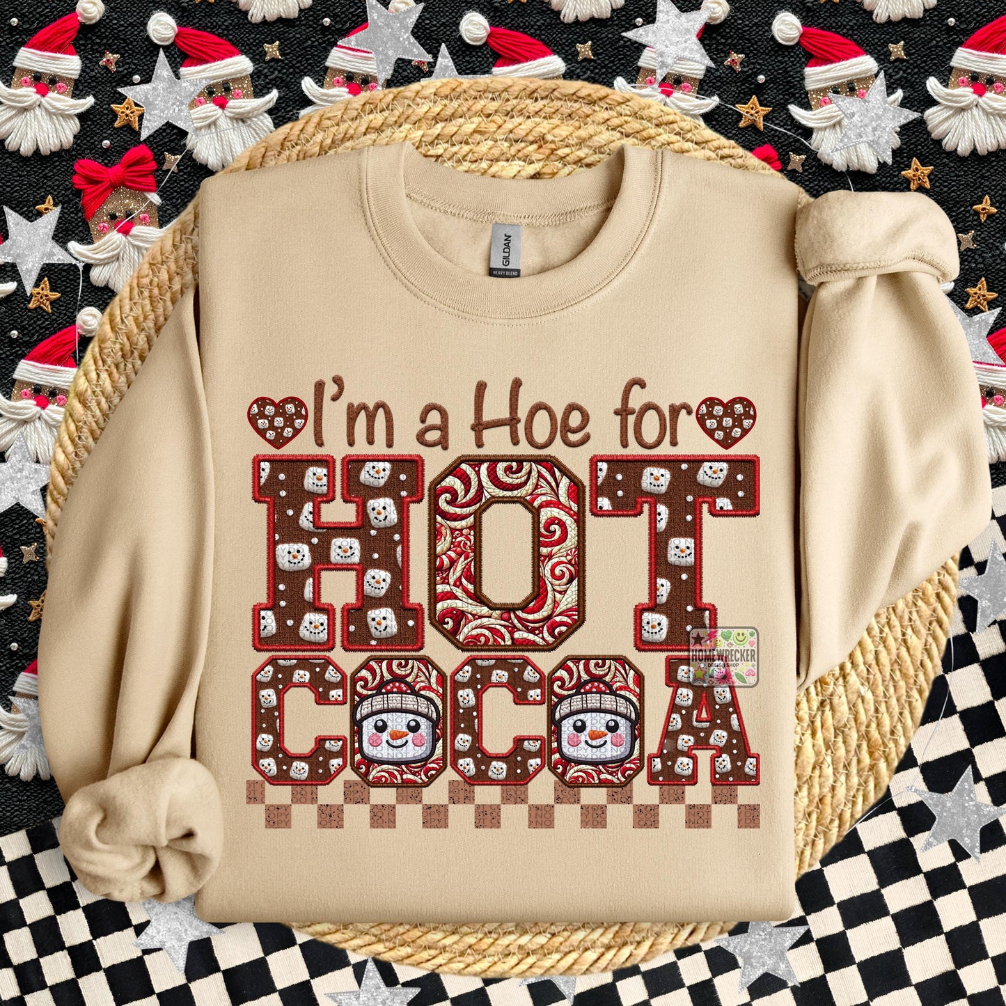 Hot Cocoa PNG I'm a hoe for hot cocoa, Peppermint, Hot Cocoa and Marshmallows Tshirt Design PNG Faux Embroidery