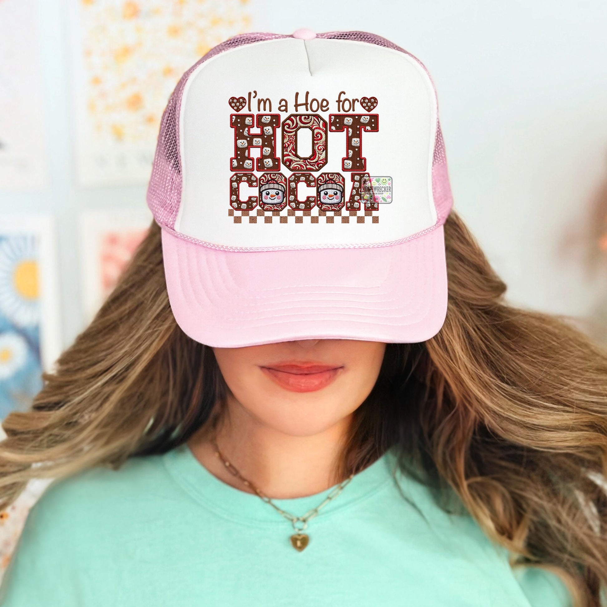 Hot Cocoa PNG I'm a hoe for hot cocoa, Peppermint, Hot Cocoa and Marshmallows Tshirt Design PNG Faux Embroidery