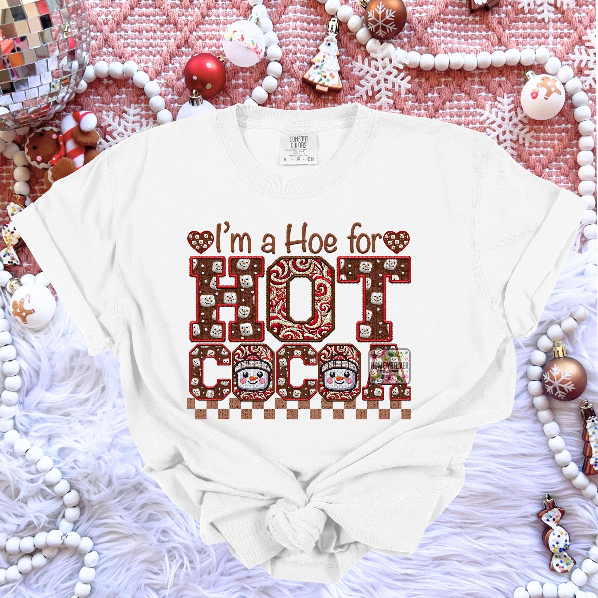 Hot Cocoa PNG I'm a hoe for hot cocoa, Peppermint, Hot Cocoa and Marshmallows Tshirt Design PNG Faux Embroidery