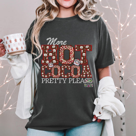 More Hot Cocoa Pretty Please PNG Hot Cocoa, Peppermint, Hot Cocoa and Marshmallows Tshirt Design PNG Faux Embroidery