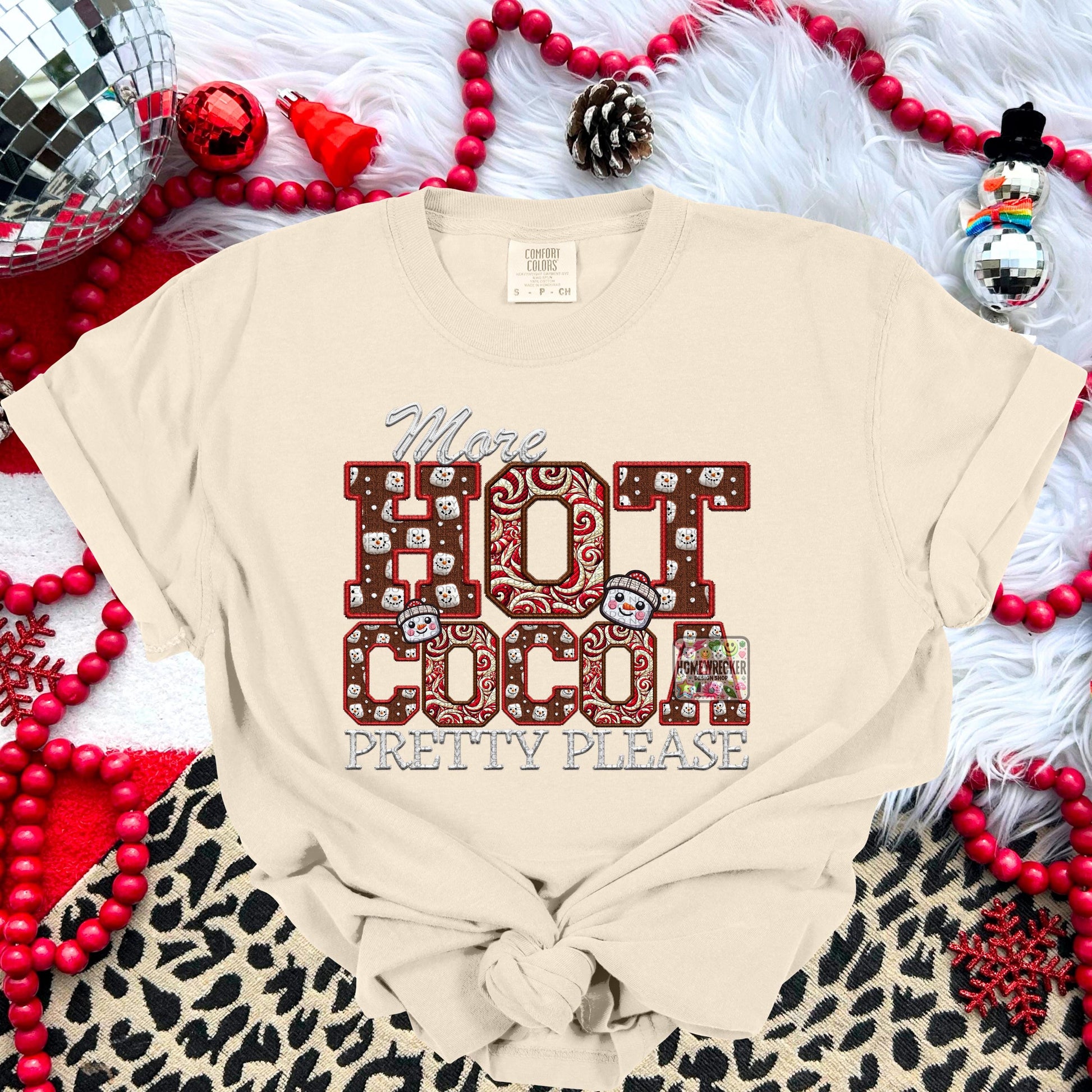 More Hot Cocoa Pretty Please PNG Hot Cocoa, Peppermint, Hot Cocoa and Marshmallows Tshirt Design PNG Faux Embroidery