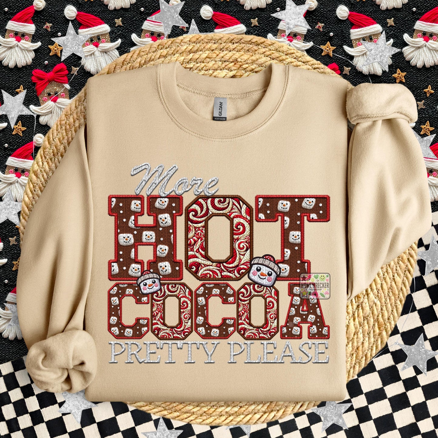 More Hot Cocoa Pretty Please PNG Hot Cocoa, Peppermint, Hot Cocoa and Marshmallows Tshirt Design PNG Faux Embroidery