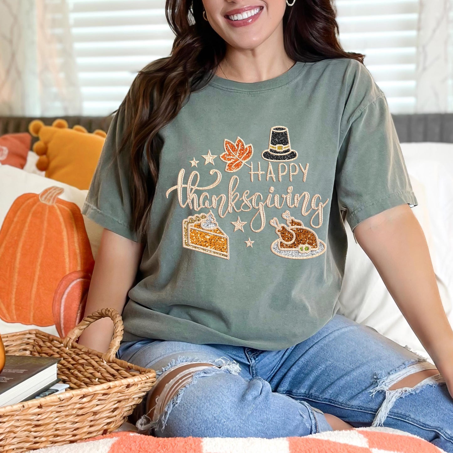 Thanksgiving PNG, happy thanksgiving, turkey png, pie, pumpkin pie, fall, autumn, faux embroidery, thanksgiving design, tshirt design, PNG