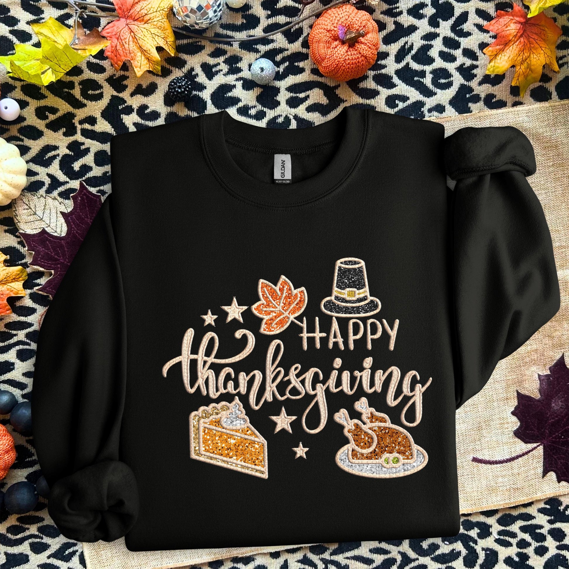 Thanksgiving PNG, happy thanksgiving, turkey png, pie, pumpkin pie, fall, autumn, faux embroidery, thanksgiving design, tshirt design, PNG