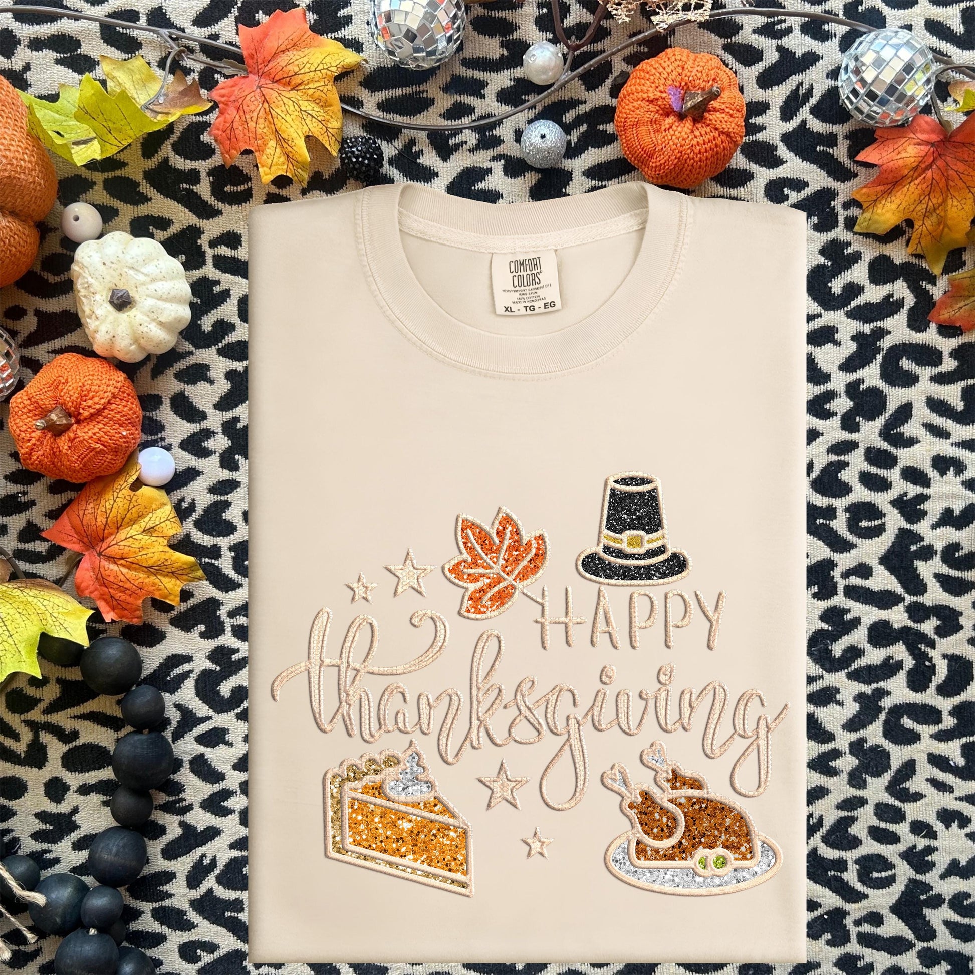 Thanksgiving PNG, happy thanksgiving, turkey png, pie, pumpkin pie, fall, autumn, faux embroidery, thanksgiving design, tshirt design, PNG