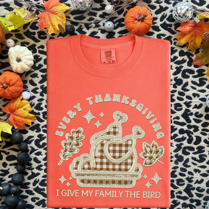 Thanksgiving PNG, every year I give my family the bird, turkey, faux embroidery, thanksgiving design, tshirt design, PNG