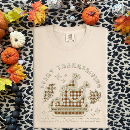 Thanksgiving PNG, every year I give my family the bird, turkey, faux embroidery, thanksgiving design, tshirt design, PNG