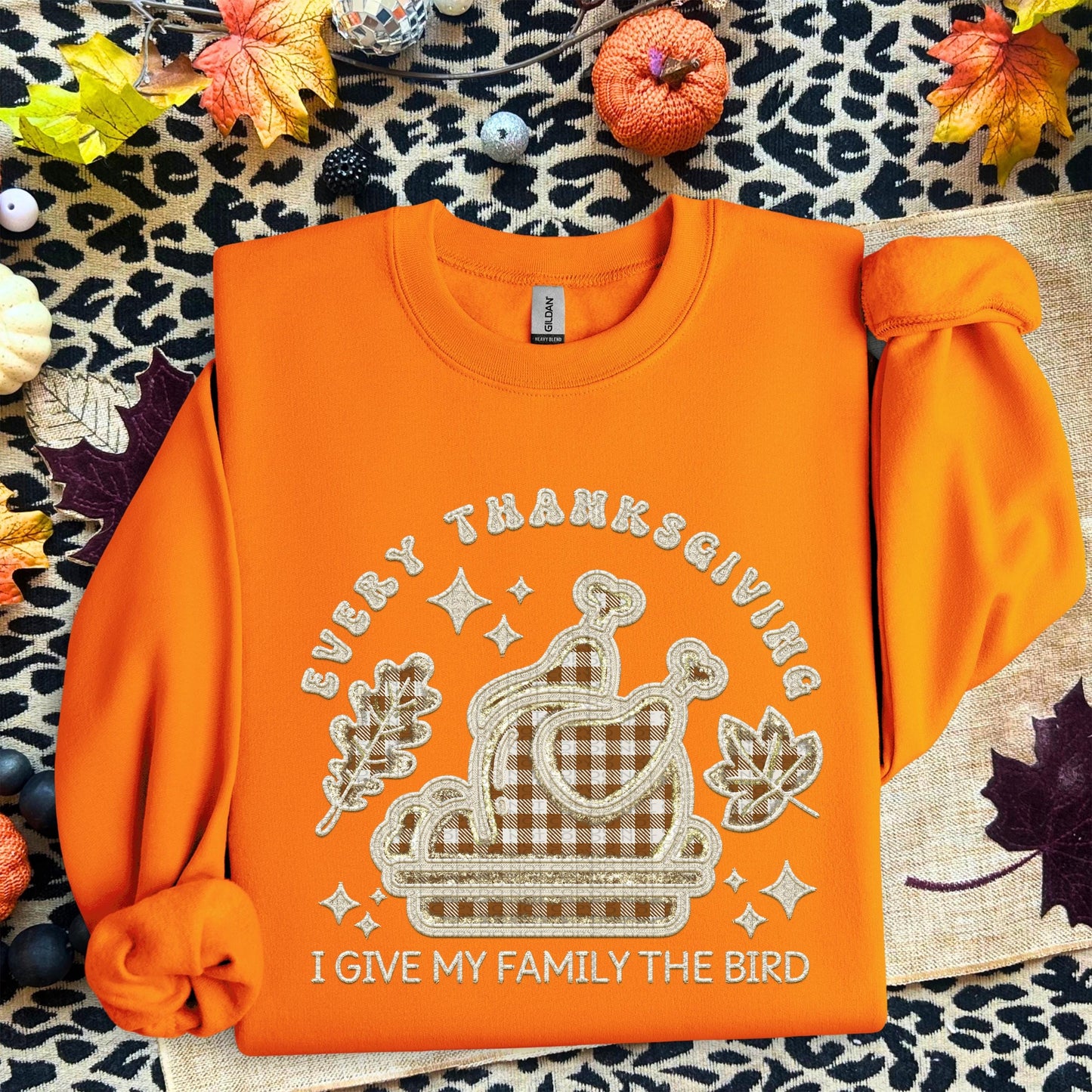 Thanksgiving PNG, every year I give my family the bird, turkey, faux embroidery, thanksgiving design, tshirt design, PNG