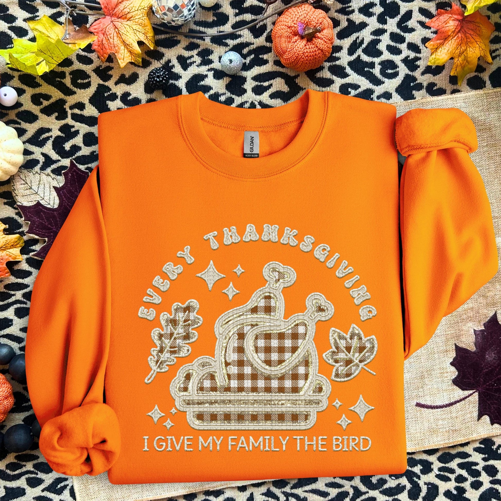 Thanksgiving PNG, every year I give my family the bird, turkey, faux embroidery, thanksgiving design, tshirt design, PNG