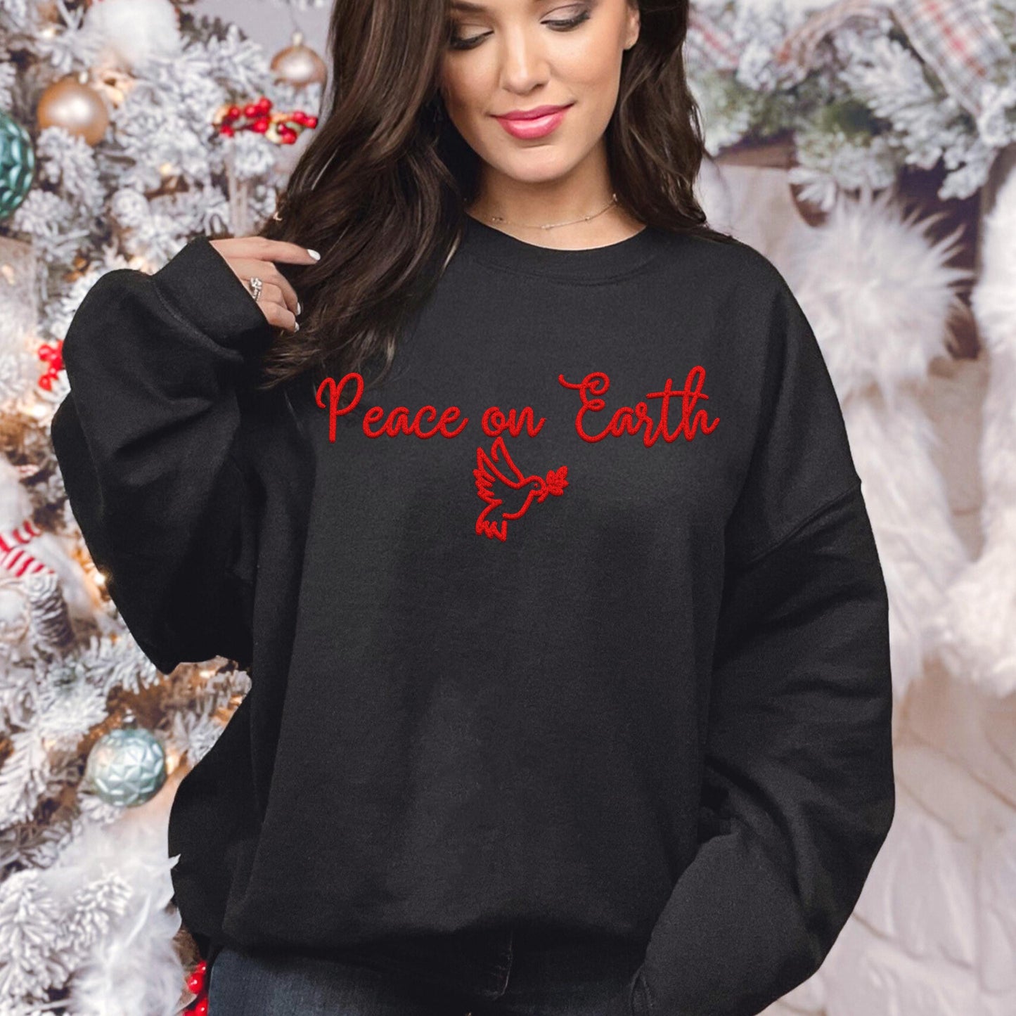 Christmas Peace on Earth PNG Faux Embroidery digital Design Christmas PNG Holiday T-shirt Design Festive Merry Digital Download