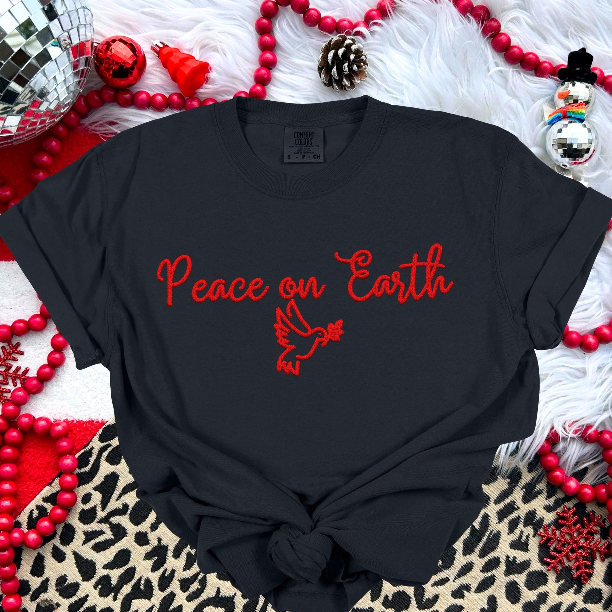 Christmas Peace on Earth PNG Faux Embroidery digital Design Christmas PNG Holiday T-shirt Design Festive Merry Digital Download