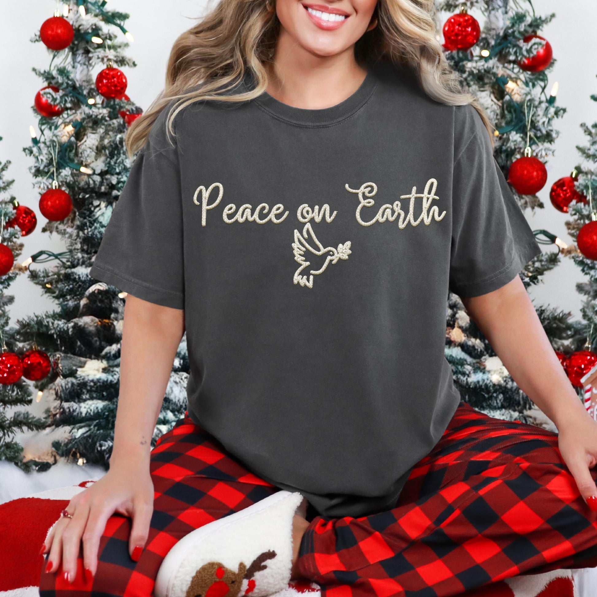 Christmas Peace on Earth PNG Faux Embroidery digital Design Christmas PNG Holiday T-shirt Design Festive Merry Digital Download