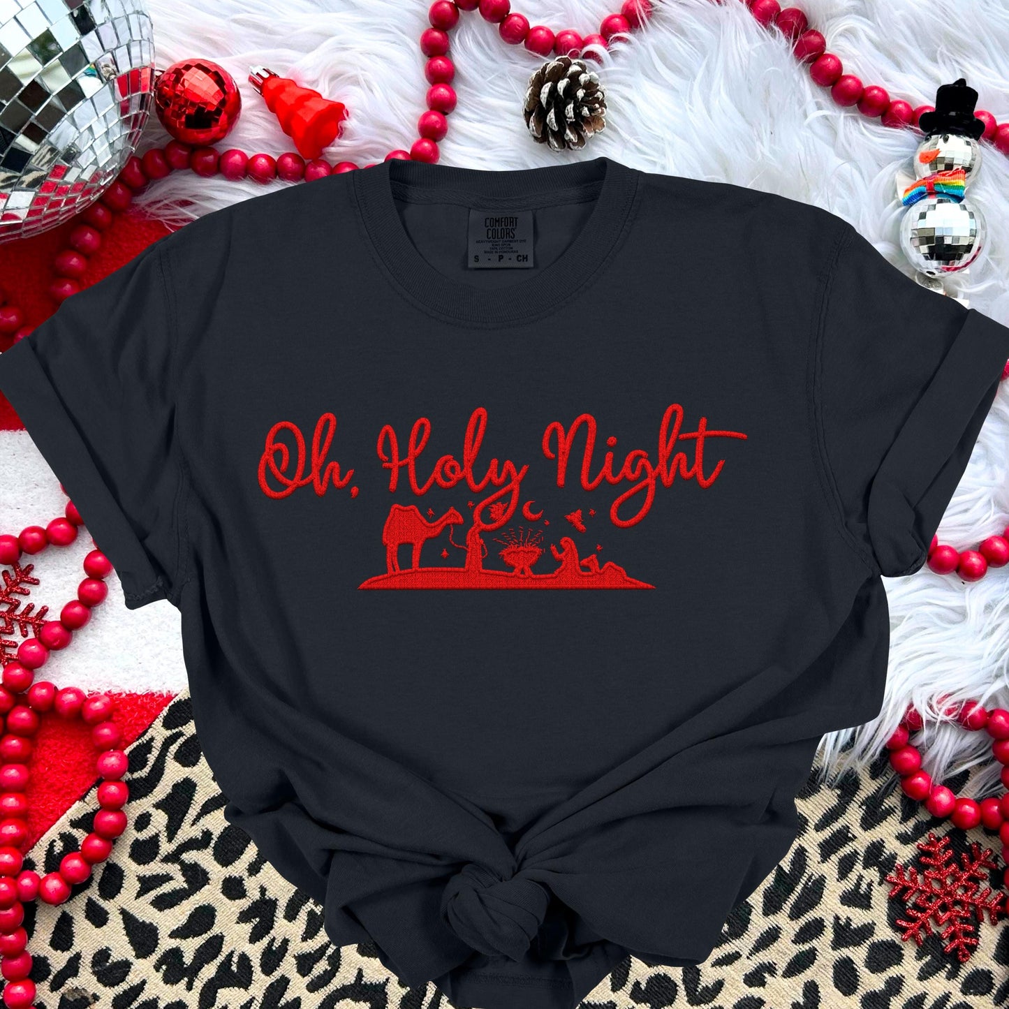 Oh Holy Night PNG Faux Embroidery digital Design Christmas PNG Holiday T-shirt Design Festive Merry Nativity Scene Digital Download