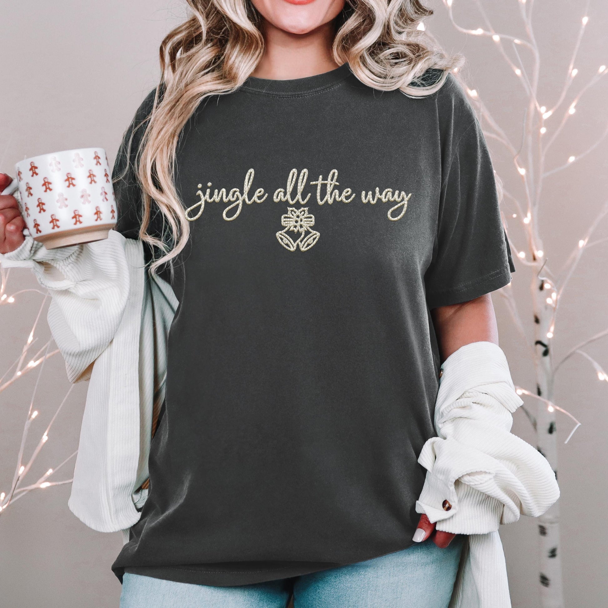 Jingle all the way PNG Faux Embroidery digital Design Christmas PNG Holiday T-shirt Design Festive Merry Nativity Scene Digital Download