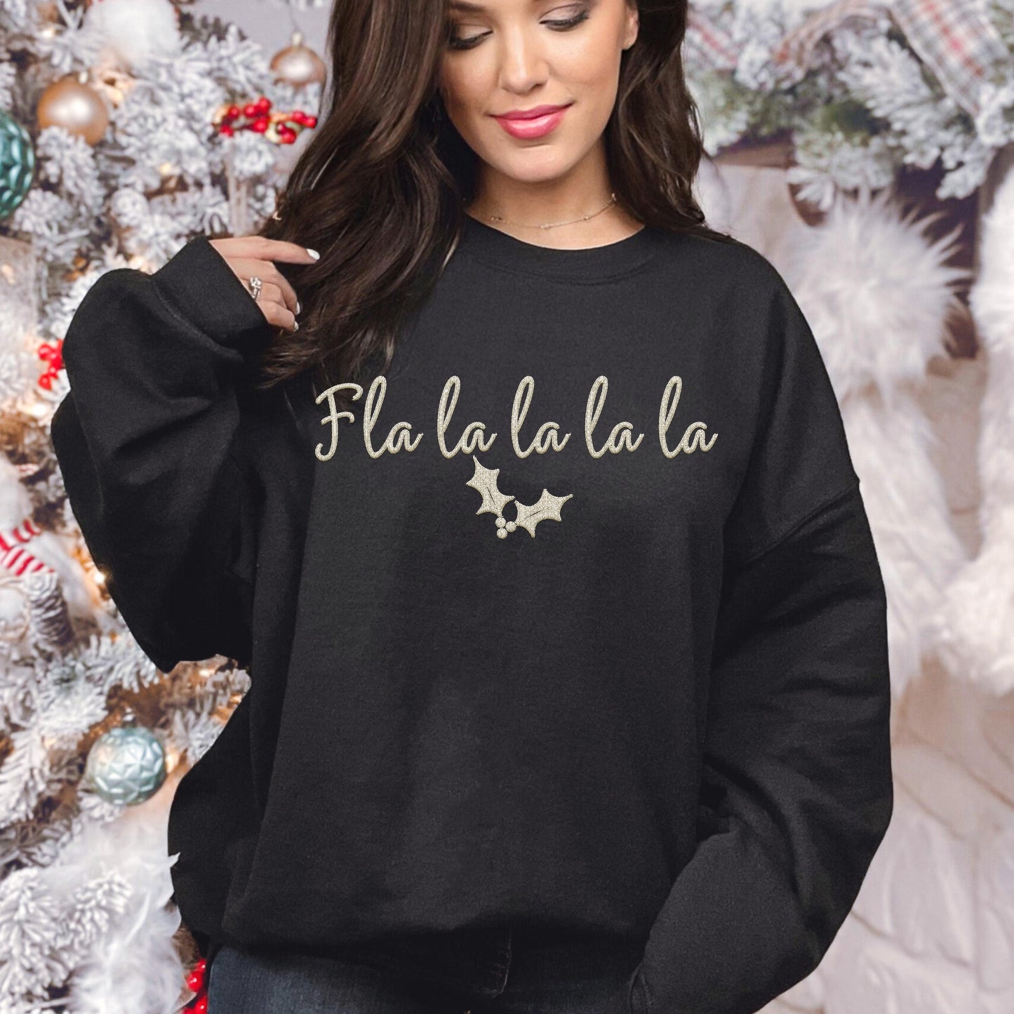 Fla la la la la PNG Faux Embroidery digital Design Christmas PNG Holiday T-shirt Design Festive Merry Nativity Scene Digital Download