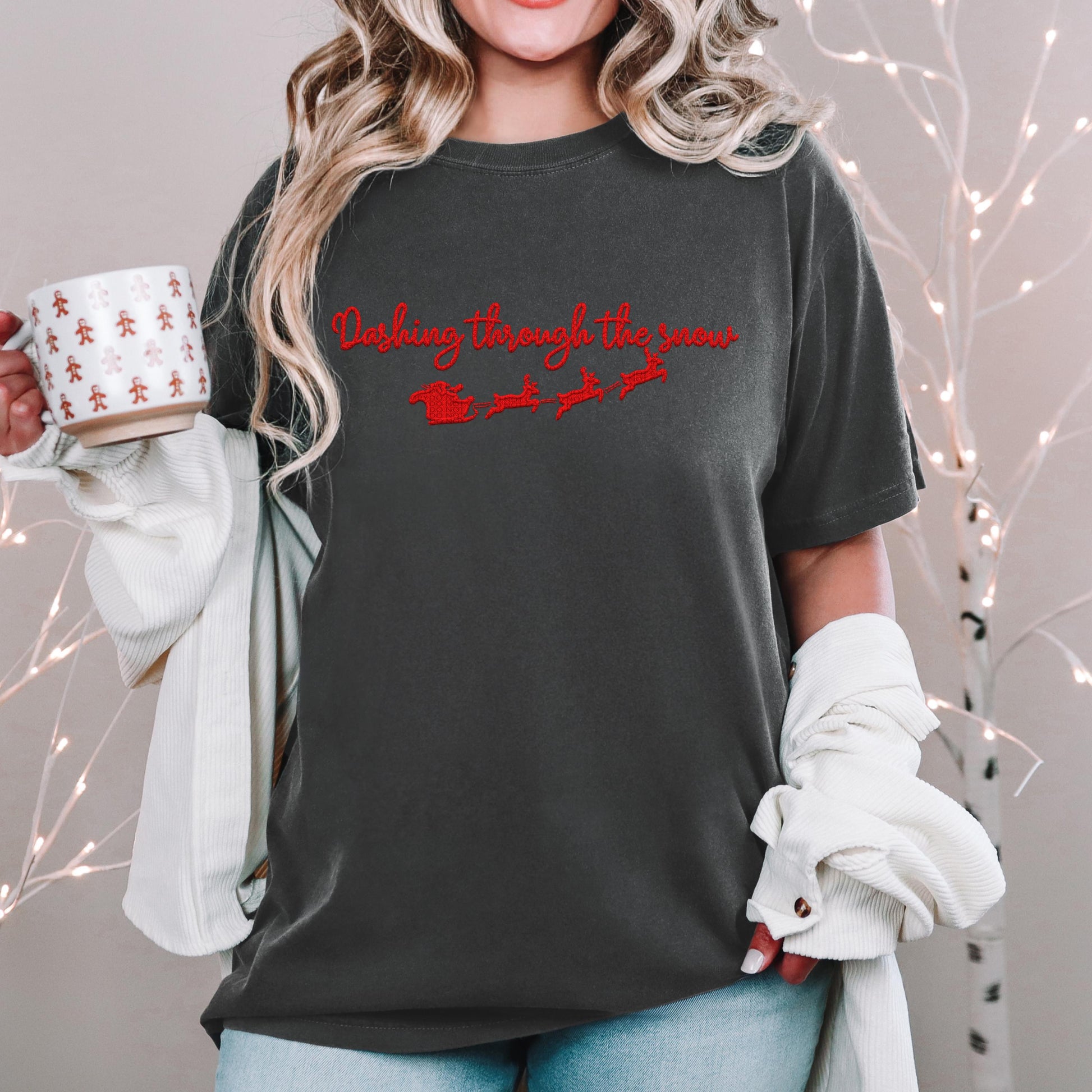 Dashing through the snow PNG Faux Embroidery digital Design Christmas PNG Holiday T-shirt Design Festive Merry Holiday Digital Download