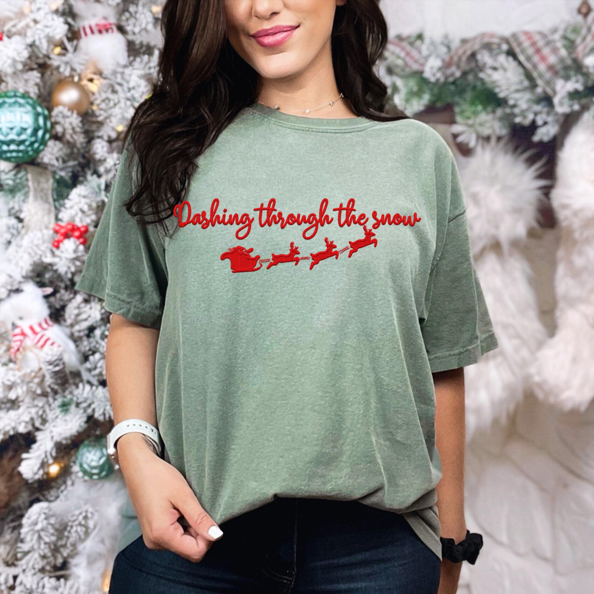 Dashing through the snow PNG Faux Embroidery digital Design Christmas PNG Holiday T-shirt Design Festive Merry Holiday Digital Download