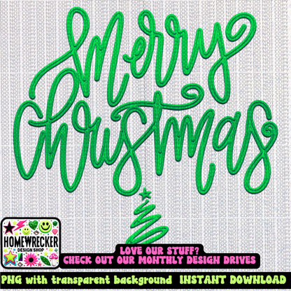 Merry Christmas PNG, faux embroidery digital design, Christmas Holiday design, tshirt design, Script Font Christmas PNG