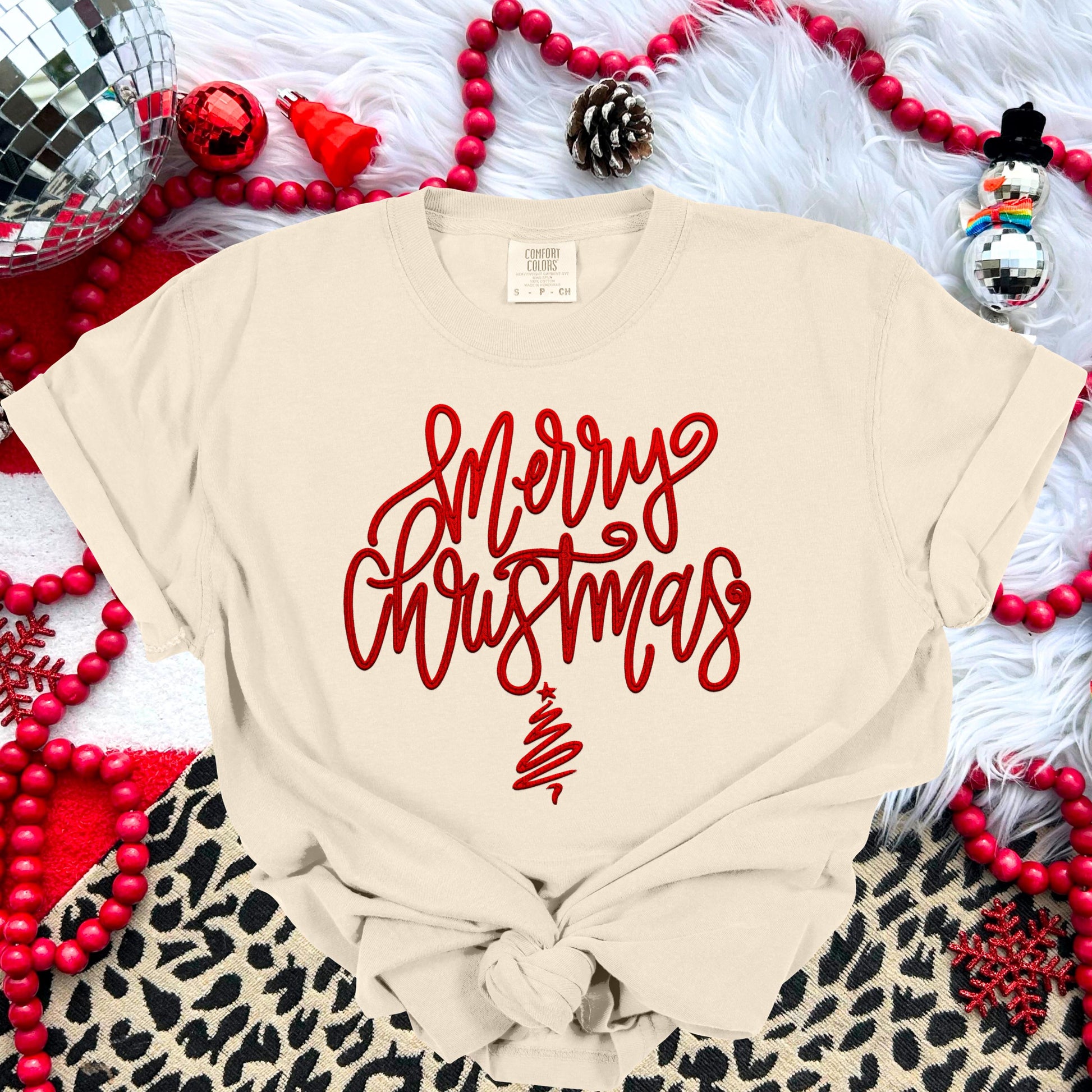 Merry Christmas PNG, RED faux embroidery digital design, Christmas Holiday design, tshirt design, Script Font Christmas PNG