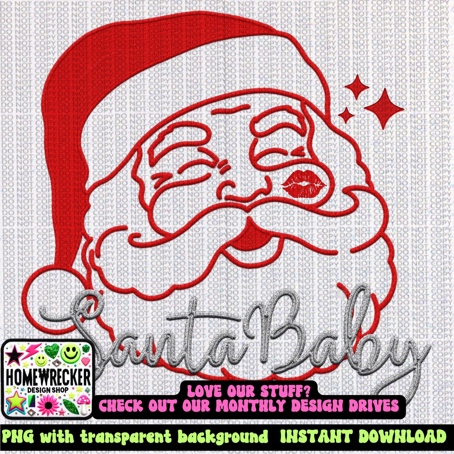 Santa Baby PNG, Grey and Red, faux embroidery digital design, Christmas Holiday design, tshirt design, Script Font Christmas PNG