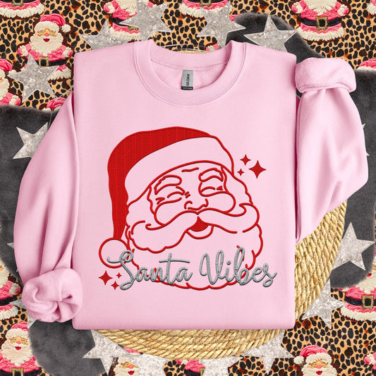 Santa Vibes PNG, Red and Grey, faux embroidery digital design, Christmas Holiday design, tshirt design, Script Font Christmas PNG