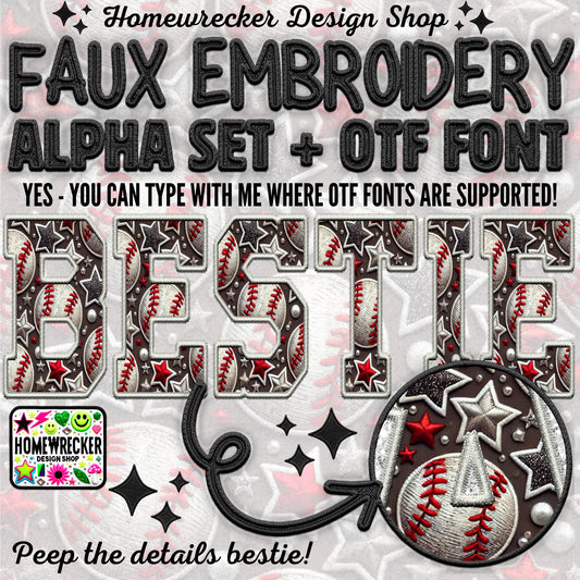 Baseball Alpha, OTF Font, Faux Embroidery Christmas Alpha, Varsity Letter Style Alpha, Clipart, Make your own designs, Digital