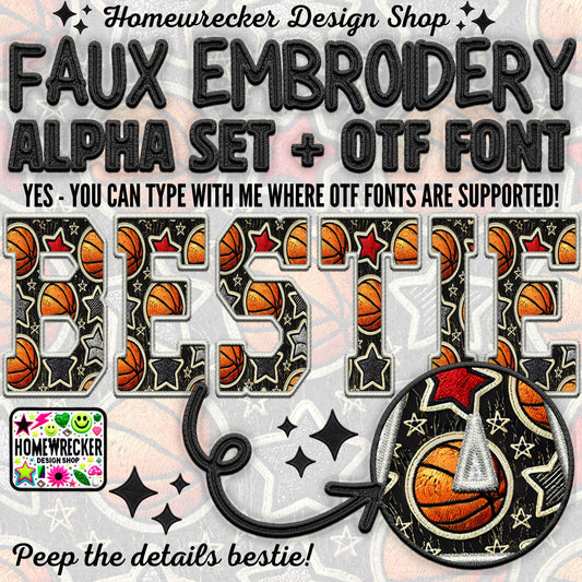 Basketball Digital Alpha Set, OTF Font, Faux Embroidery Christmas Alpha, Varsity Letter Style Alpha, Clipart, Make your own designs, Digital