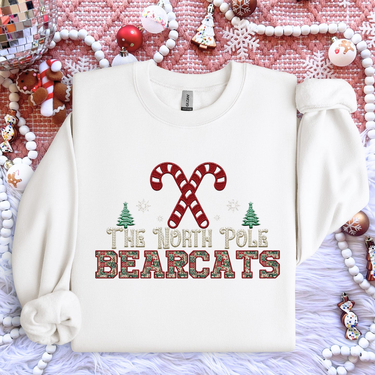 Bearcats Christmas themed Mascot PNG Christmas School Spirit, Holiday Mascot, Game day Christmas Festive, Faux Embroidery Digital Download